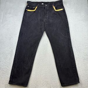 Levis 501XX Jeans Mens 40x32 Black Ostrich Leather Accents‎ Button Fly Relaxed